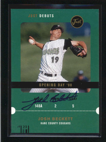 JOSH BECKETT 2000 JUST MINORS JUSTIFIABLE DEBUTS PROSPECT AUTO #063/100 AB8851