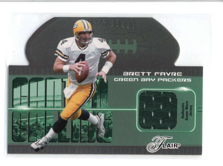 BRETT FAVRE 2003 FLEER FLAIR CANTON CALLING GAME USED WORN JERSEY DIE- –  LTDSports