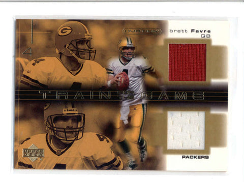 BRETT FAVRE 2001 UPPER DECK OVATION TRAIN FOR THE GAME DUAL GAME JERSEY AC690