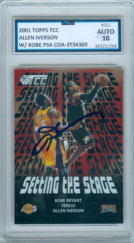 Allen Iverson 2001 Topps TCC Setting Stage With Kobe #SS2 Autograph PSA Auto 10