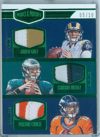 JARED GOFF / CARSON WENTZ / LYNCH 2016 PLATES & PATCHES GREEN ROOKIE PATCH SP/10