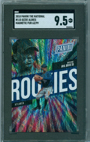 OZZIE ALBIES 2018 PANINI THE NATIONAL MAGNETIC FUR SP/99 RC ROOKIE SGC 9.5