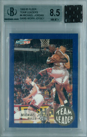 MICHAEL JORDAN 1992-93 FLEER TEAM LEADERS #4  / GAME WORN JERSEY BGS 8.5