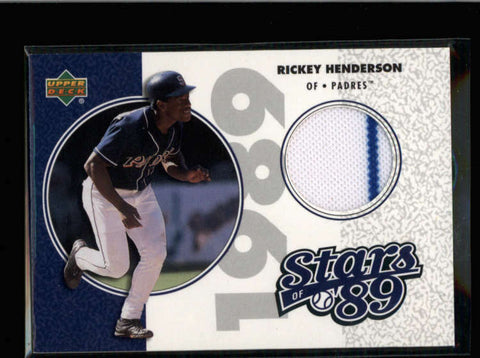 RICKEY HENDERSON 2002 UPPER DECK STARS OF 89 GAME USED WORN JERSEY AB8605