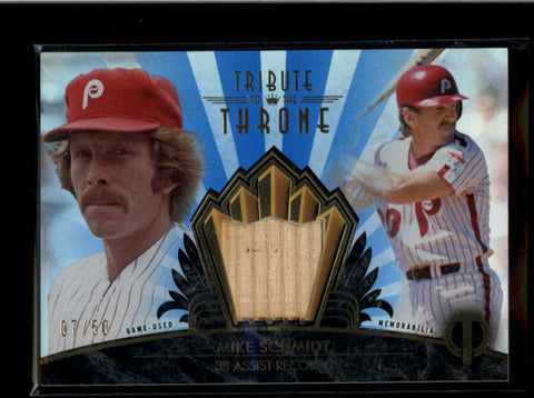MIKE SCHMIDT 2014 TOPPS TRIBUTE TO THE THRONE BLUE GAME USED BAT #07/50 AB8147