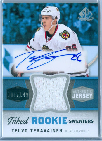 TEUVO TERAVAINEN 2014-15 SP GAME USED INKED ROOKIE SWEATERS AUTO AUTOGRAPH #/149