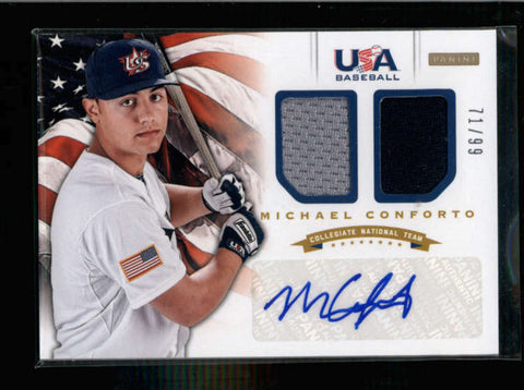 MICHAEL CONFORTO 2017 PANINI TEAM USA DUAL ROOKIE JERSEY AUTO #71/99 AC1166