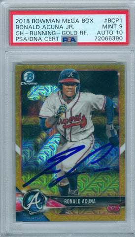 Ronald Acuna 2018 Bowman Mega Box Gold Refractor RC #/50 PSA DNA MINT 9 Auto 10