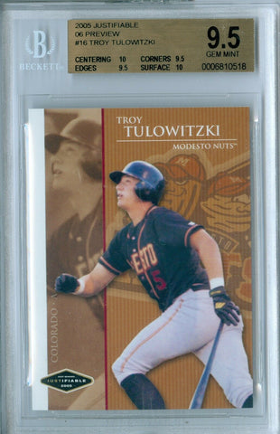 TROY TULOWITZKI 2005 05 JUST JUSTIFIABLE RC ROOKIE BGS 9.5