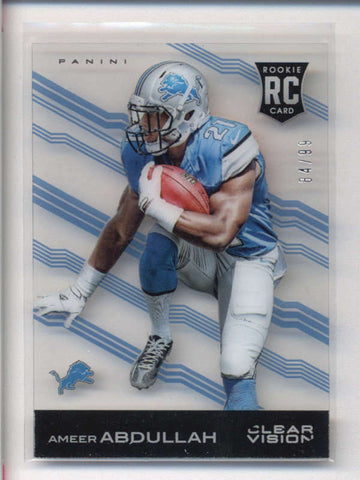 AMEER ABDULLAH 2015 PANINI CLEAR VISION #106 BLUE ROOKIE RC #84/99 AB5273
