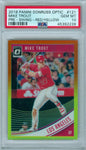 MIKE TROUT 2018 PANINI DONRUSS OPTIC PRE SWING RED/YELLOW #121 PSA 10 ( POP 7 )
