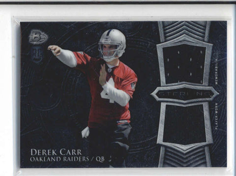 DEREK CARR 2014 BOWMAN STERLING RAIDERS DUAL ROOKIE WORN JERSEY RELIC AC252