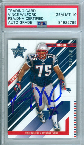 Vince Wilfork 2004 Leaf Rookies & Stars #/750 RC PSA DNA Gem Mint 10 Auto