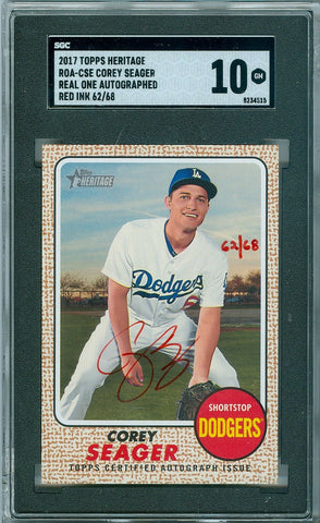 COREY SEAGER 2017 TOPPS HERITAGE REAL ONE RED INK SP/68 AUTO AUTOGRAPH SGC 10
