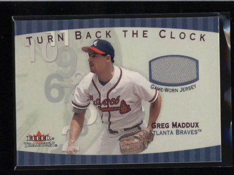 GREG MADDUX 2001 FLEER TRADITION TURN BACK THE CLOCK GAME USED JERSEY AB9584