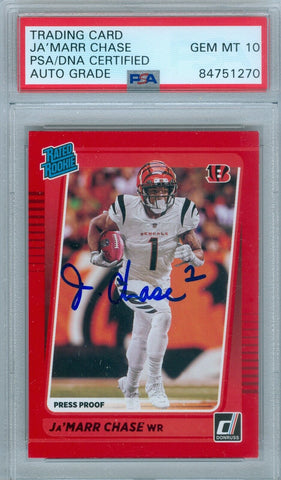 Ja'marr Chase 2021 Donruss Red Press Proof  #262 Rc Autograph PSA DNA 10 Auto