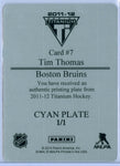 TIM THOMAS 2011-12 TITANIUM 1/1 CYAN PRINTING PLATE SP/1