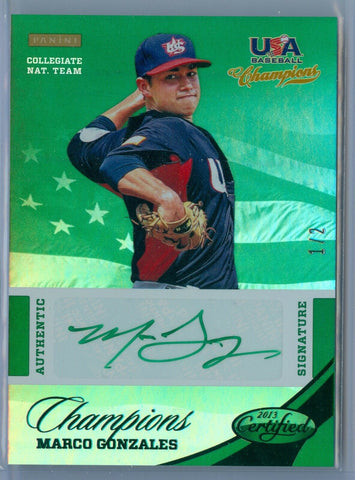 MARCO GONZALES 2013 USA BASEBALL CHAMPIONS GREEN INK AUTO AUTOGRAPH SP/2