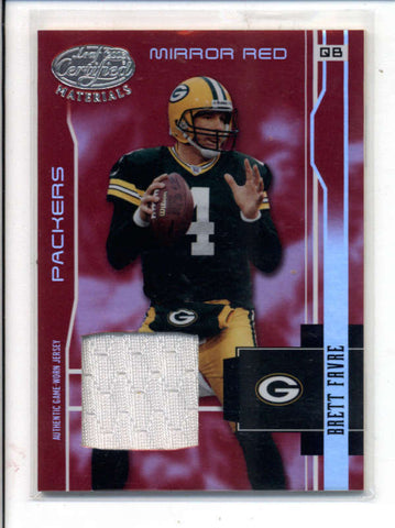 BRETT FAVRE 2003 CERTIFIED #48 MIRROR RED GAME USED JERSEY #045/150 AC1205