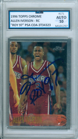 Allen Iverson 1996 Topps Chrome "ROY 97" Inscription RC Autograph PSA Auto 10