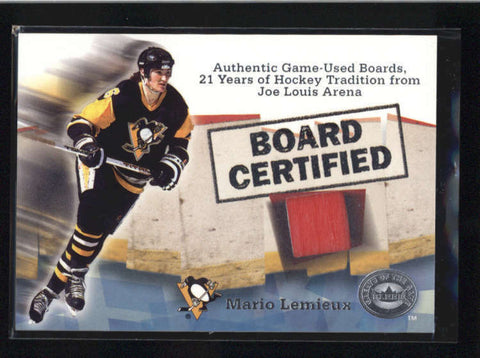 MARIO LEMIEUX 2001/02 01/02 FLEER GREATS OF THE GAME USED BOARD RELIC AB9092