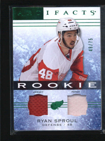 RYAN SPROUL 2014/15 UD ARTIFACTS #148 ROOKIE DUAL JERSEY / PATCH #49/75 AB6019