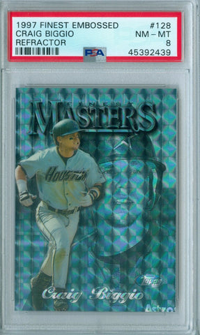 CRAIG BIGGIO 1997 FINEST EMBOSSED REFRACTOR #128 PSA 8