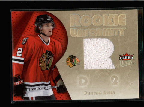 DUNCAN KEITH 2005/06 ULTRA ROOKIE UNIFORMITY USED WORN JERSEY RC AC089