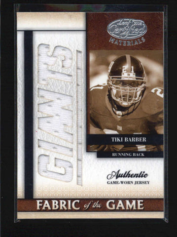 TIKI BARBER 2008 LEAF CERTIFIED FABRIC OF THE GAME 6-PC JERSEY #12/25 AB6180
