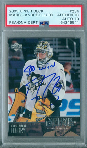 Marc-Andre Fleury 2003 Upper Deck Young Guns 500 Wins PSA DNA Authentic 10 Auto