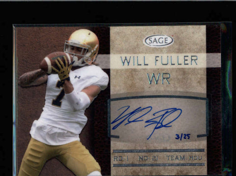 WILL FULLER 2016 SAGE ROOKIE SILVER AUTOGRAPH AUTO RC #03/25 AB8623