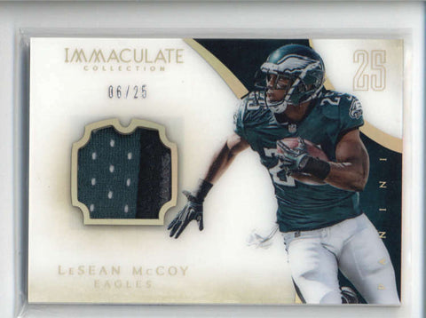 LESEAN MCCOY 2014 IMMACULATE ACETATE GAME USED WORN 3-CLR PATCH #06/25 AB6489