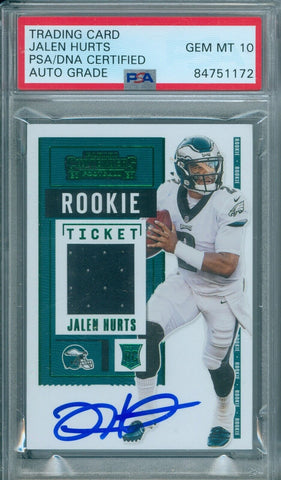 Jalen Hurts 2020 Contenders Rookie Green Jersey Autograph #Jhu PSA DNA 10 Auto