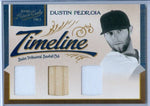 DUSTIN PEDROIA 2011 PLAYOFF PRIME CUTS TIMELINE GAME USED JERSEY/ BAT SP/25
